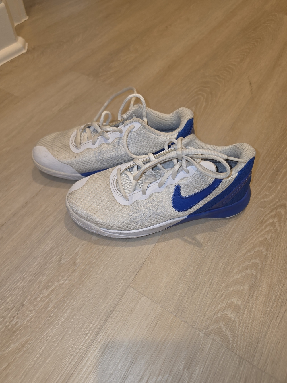 Nike Kids White and Royal Blue Low-Top Basketball Shoes